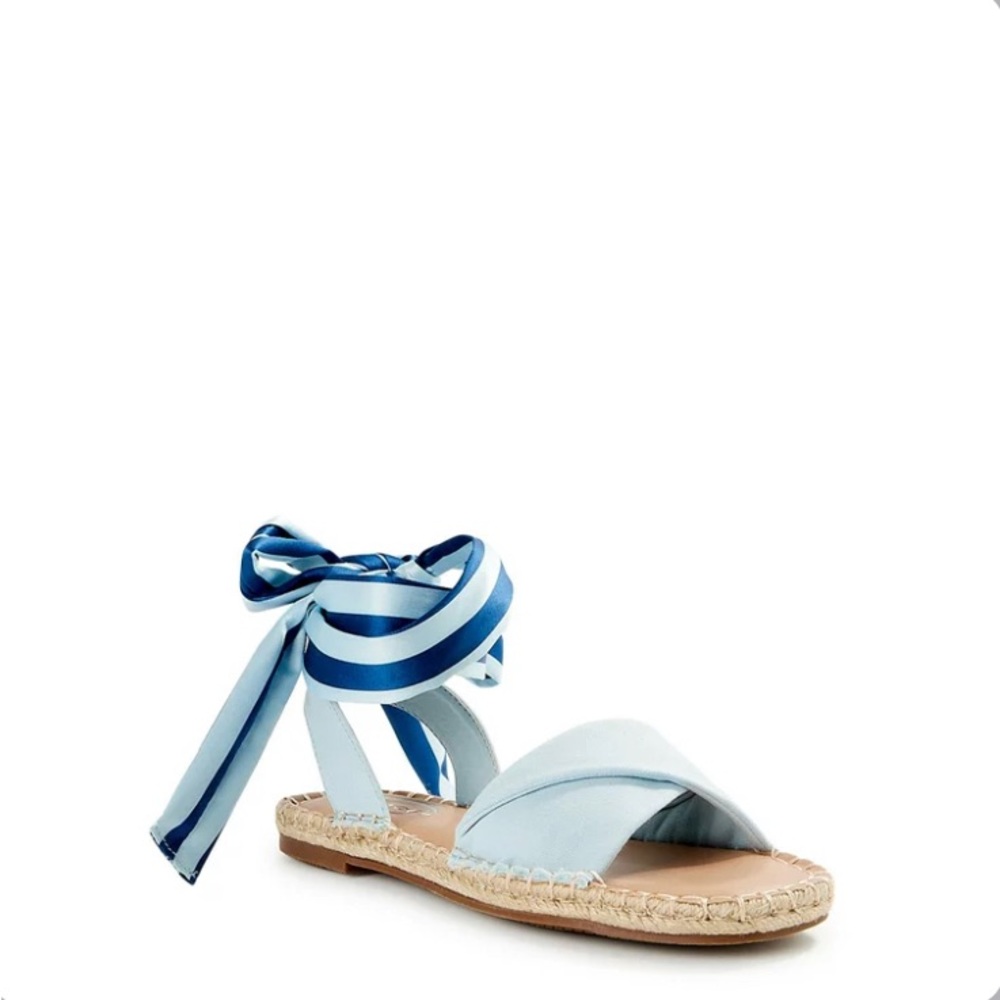 SCOOP Ribbon Ankle Tie Espadrille Open Toe Sandals Light/Dark Blue Size 7.5